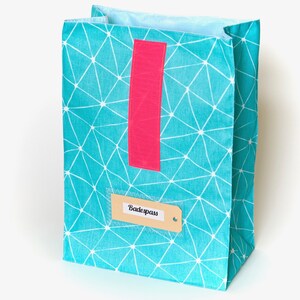 Lunchbag / bath bag large, turquoise, pink, graphic pattern, water repellent, lining image 2