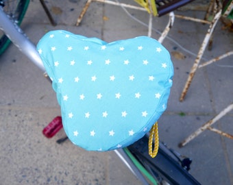 Saddle cover, bicycle saddle protector, light mint with white stars, water-repellent