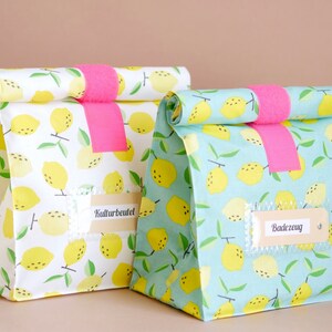 Large lunch bag, breakfast bag, toiletry bag, yellow lemons, coated, water-repellent image 5