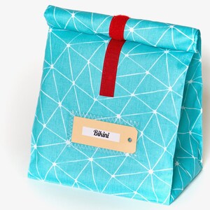 Lunchbag / Badetasche groß, türkis- rot, graphisches Muster, beschichtete Baumwolle, von Lieblingsschnitte