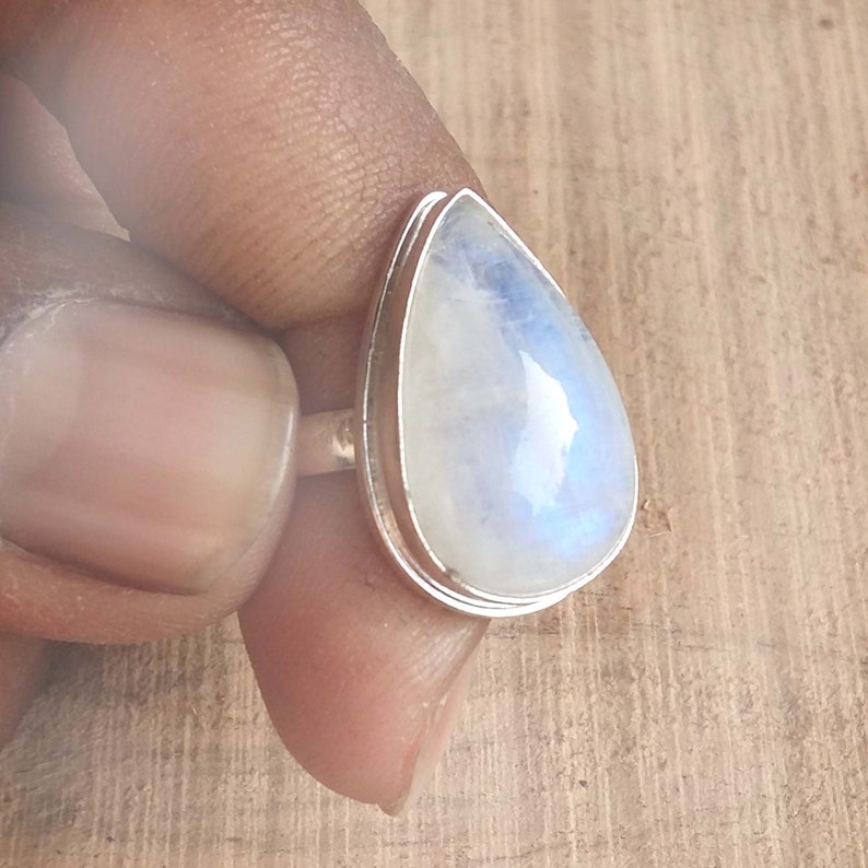RRP £50 Elegant 925 Sterling Silver Rings With Real Indian Rainbow Moonstone RRP £50 Elegant 925 Sterling Silver Rings With Real Indian Rainbow Moonstone