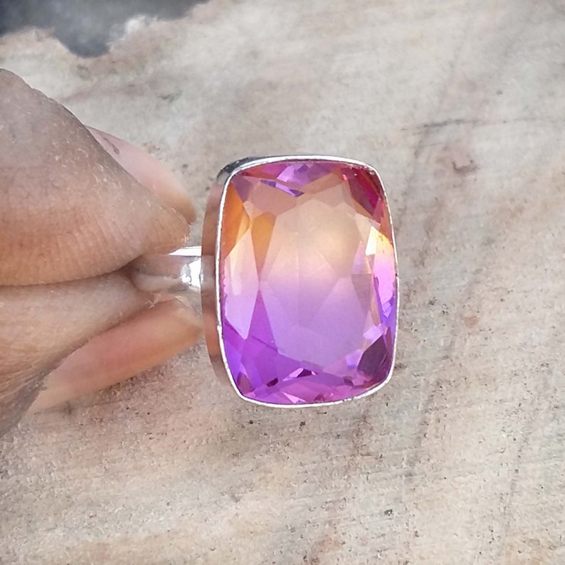 Doublet Quartz Stone Handmade Ring,Best Birthday Gift Ring Birthstone Silver Ring Beautiful Watermelon Tourmaline Quartz Gemstone Ring