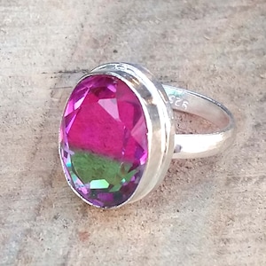 TOURMALINE Quartz Gemstone Ring, 925 Sterling Silver Ring, Oval Faceted Ring, TOURMALINE Ring,  Doublet Gemstone Ring, Gift For Jewelry