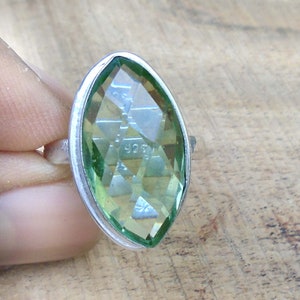 Lindo anel de ametista verde - Anel de prata esterlina 925 - Anel feito à mão - Anel com pedra preciosa marquise - Anel com pedra lapidada briolette - Anel feminino