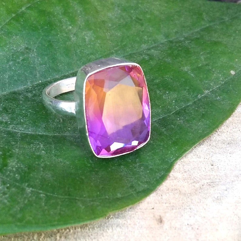 Doublet Quartz Stone Handmade Ring,Best Birthday Gift Ring Birthstone Silver Ring Beautiful Watermelon Tourmaline Quartz Gemstone Ring