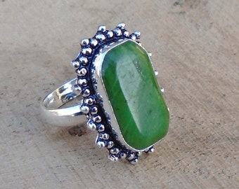 Beautiful Green Fluorite Gemstone Ring- 925 Sterling Silver Ring Cut Stone Ring - Baguette Shape Ring - Green Ring Fluorite Ring