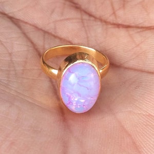 14k Yellow Gold Ring- Dainty Opal Ring- Opal Gemstone Ring- Oval Cabochon Ring- Love Ring- Birthstone Ring- Gift Ring-Vintage Ring-Gold Ring