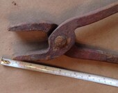 SALE Last one Hand forged tongs made by a blacksmith, antique tools, 20 inches long, man cave industrial primitive pliers