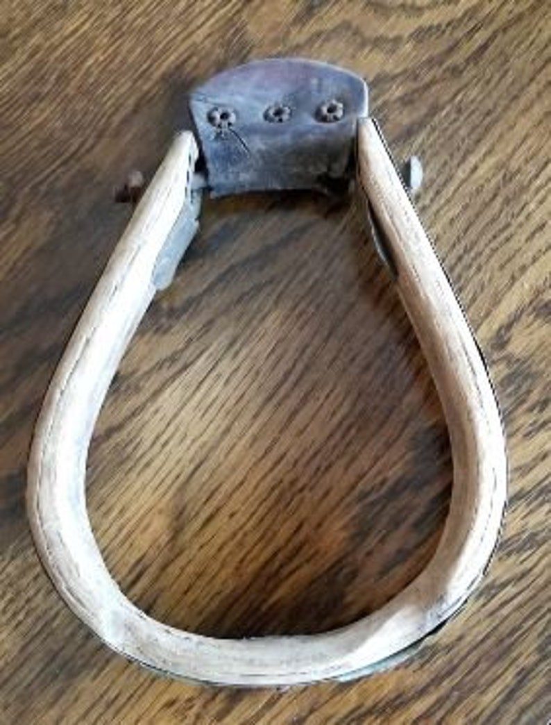 Antique bent wood oxbow stirrup with metal surround and Etsy