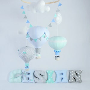 Pastel Hot Air Balloon Mobile, Clouds Nursery Decor, Baby Boy Adventure Theme