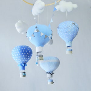 Baby Blue Hot Air Balloon Mobile, Clouds Nursery Decor