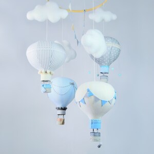 Pastel Hot Air Balloon Baby Mobile, Handmade Nursery Decor