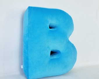 Letter B, Huge Letter Cushion 19" (48 cm) or Big 16" (40cm), Letter B pillow, Personalized velvet or velour letter pillow for kid's room