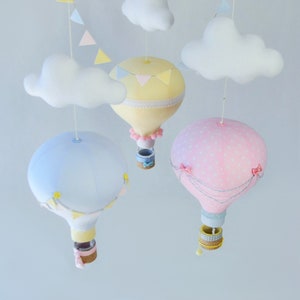 Baby Girl Mobile: Hot Air Balloons & Clouds Nursery Decor