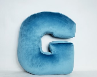 Letter G, Huge Letter Cushion 19" (48 cm) or Big 16" (40cm), Letter G pillow, Personalized velvet or velour letter pillow for kid's room