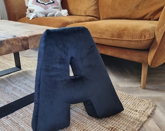 Letter A, Huge Letter Cushion 19" (48 cm) or Big 16" (40cm), Letter A pillow, Personalized velvet or velour letter pillow for kid's room