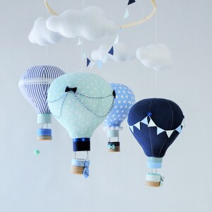 Hot Air Balloon Nursery Mobile: Mint, Navy, and Blue Travel Theme