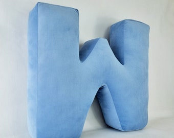 Letter W, Huge Letter Cushion 19" (48 cm) or Big 16" (40cm), Letter W pillow, Personalized velvet or velour letter pillow for kid's room