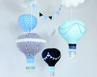 hot air balloons mobile, hot air balloon decoration, nursery, clouds and balloons nursery, Travel Nursery, baby crib mobile, personalized