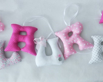 Banner de letras em tecido costurado à mão, decoração para quarto de bebê