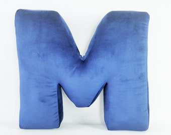 Letter M, Huge Letter Cushion 19" (48 cm) or Big 16" (40cm), Letter M pillow, Personalized velvet or velour letter pillow for kid's room