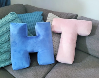 Letter H, Huge Letter Cushion 19" (48 cm) or Big 16" (40cm), Letter H pillow, Personalized velvet or velour letter pillow for kid's room