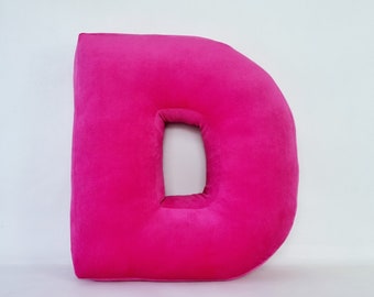 Letter D, Huge Letter Cushion 19" (48 cm) or Big 16" (40cm), Letter D pillow, Personalized velvet or velour letter pillow for kid's room