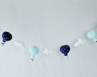 Hot air balloons garland, nursery wall decors, Hot air balloons and clouds garland, Hot air balloons decors, clouds, Hot air balloon Banner