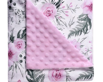 Custom Floral Cotton Minky Baby Blanket, Nursery Blanket