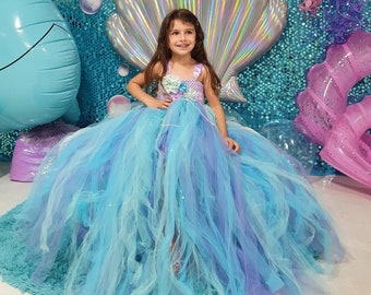 Mermaid Girl toddler princess photoshoot birthday tutu gown halloween dress