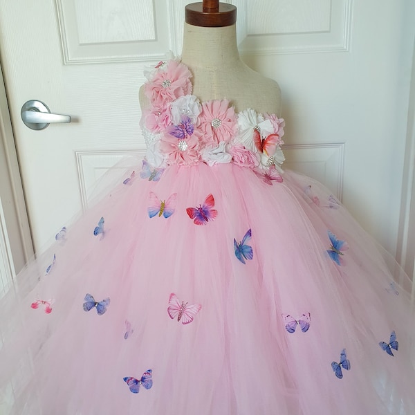 Girl Toddler Princess Butterfly butterflies white pink flower girl birthday pageant tutu halloween photoshoot kid children gown dress