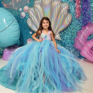 Mermaid Girl toddler princess photoshoot birthday tutu gown halloween dress