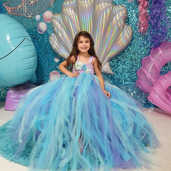 Mermaid Girl toddler princess photoshoot birthday tutu gown halloween dress