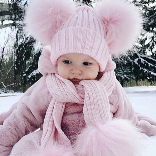 Baby Kids Girl Boys Kid Pom Pom Wool Fur Cute Winter Pink Blue - Etsy