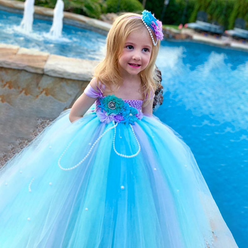 Girl toddler mermaid princess photoshoot birthday gown tutu cute halloween dress