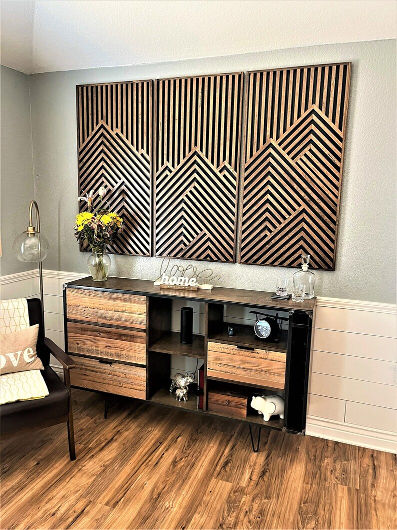 Wood Art, Mountain Artwork, Wood Wall Art, Geometric Wood Art, Geometric Wall Art, Modern Wood Art, Modern Wall Art, Handmade furniture. image 2