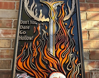 Demon’s Souls, Dark Souls, Elden Ring, Wood Carved Art, Bonfire, You Died, Dark souls Art, Video Game Art, Souls games, don’t go hollow.