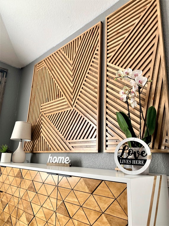Geometric wood cheap wall art