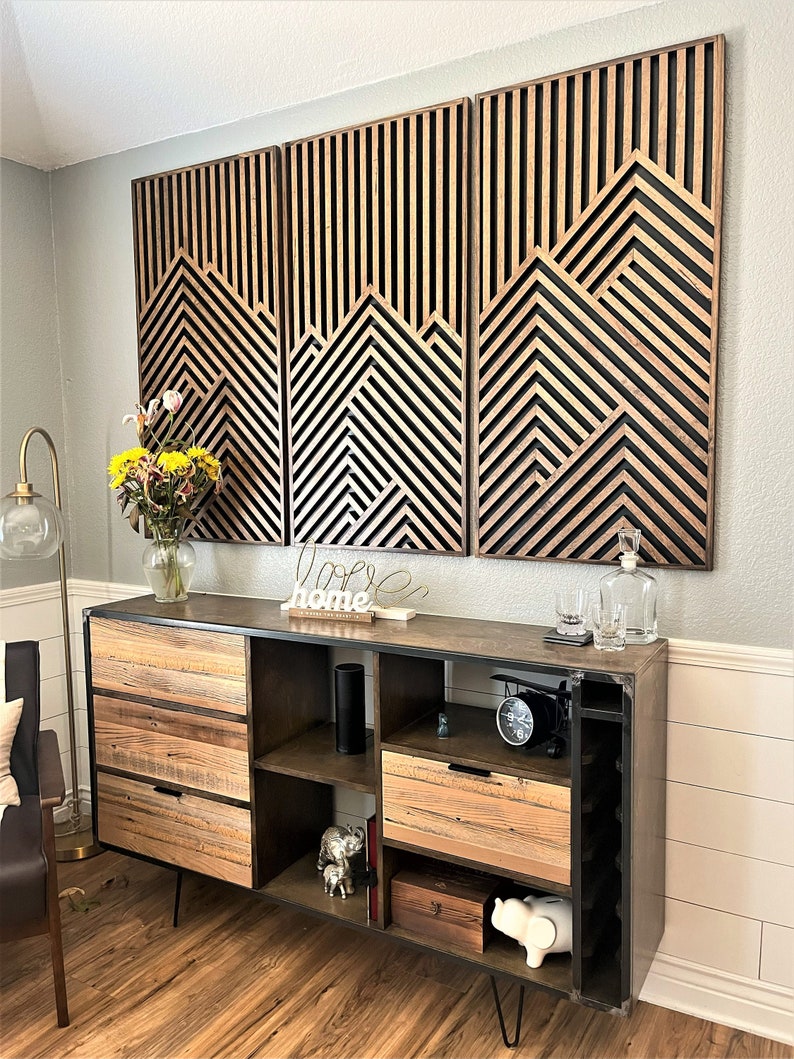 Wood Art, Mountain Artwork, Wood Wall Art, Geometric Wood Art, Geometric Wall Art, Modern Wood Art, Modern Wall Art, Handmade furniture. image 1