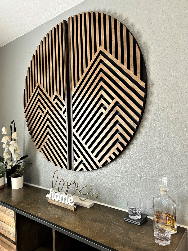 Mountain Art Circle Artwork Geometric Wood Art Wood Wall Etsy