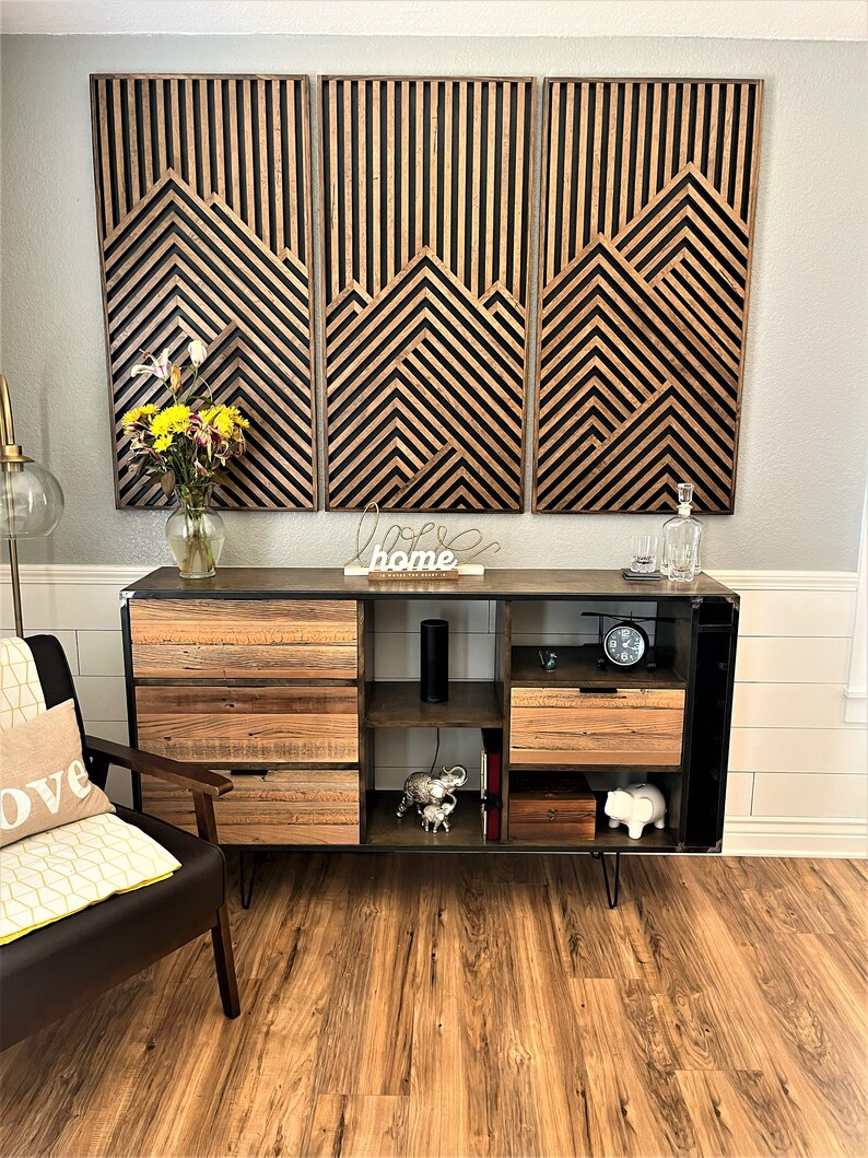 Wood Art, Mountain Artwork, Wood Wall Art, Geometric Wood Art, Geometric Wall Art, Modern Wood Art, Modern Wall Art, Handmade furniture. image 3