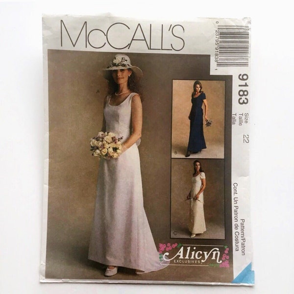 McCalls 9183 Alicyn Wedding Gown Bridesmaid Dress Sash 16, 18, 20 Uncut Sewing  Pattern