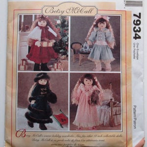 Betsy McCall 18&quot; Doll Clothes Holiday Wardrobe Dresses Coat Pattern  McCall 7934 Uncut Sewing Pattern