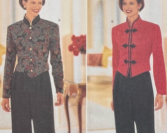 Patrón de costura sin cortar Butterick 4625 Jessica Howard para pantalones estilo militar con cuello alto, tallas 6, 8, 10 y 12 para señoritas, busto 30-34