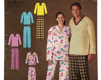 Simplicity 2500 Misses Mens Teens Pajamas V Neck Top Lounge Pants XS S M L XL Uncut Sewing Pattern