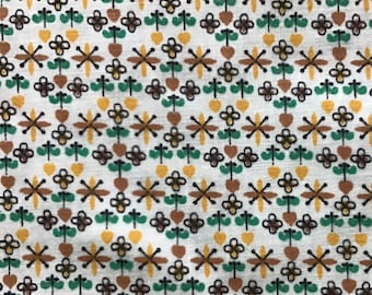 Vintage Cotton Tiny Print Fabric Tan Yellow Green Black By the Half Yard