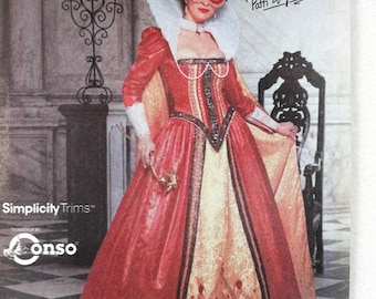 Patrón de costura sin cortar para traje renacentista con máscara y capa para señoritas de 14, 16, 18 y 20 pulgadas de busto de 36 a 42 pulgadas Simplicity 9832