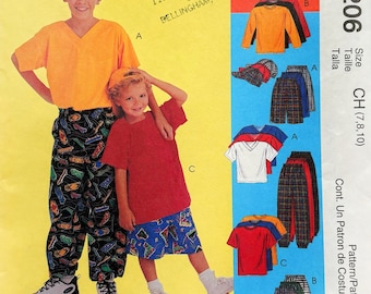 McCall's 9206 Childs Pullover Tee Shirt, Pull On Pants Shorts and Ball Cap Kids 7 8 10 Uncut Sewing Pattern