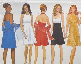 Patrón de costura sin cortes Butterick 5457 para vestido halter sin espalda, escote corazón, falda acampanada, tallas 6, 8 y 10 para mujeres con busto de 30 a 32 años