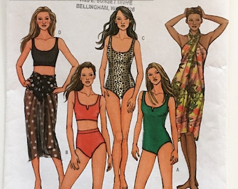 Traje de baño de una pieza Butterick 4526 Bikini tipo pareo cruzado para señoritas de 14 a 20 años Patrón de costura sin cortar
